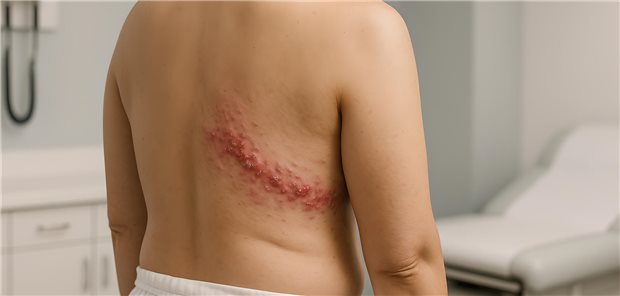 STIKO ändert Empfehlung zur Herpes zoster-Impfung Der Rücken eines Mannes mit Gürtelrose zeigt Vesikel.