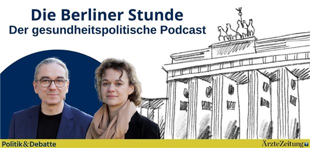 Auftakt zwischen Bundestagsdebatte und Versorgung Podcast-Grafik für "Die Berliner Stunde-Der gesundheitspolitische Podcast"