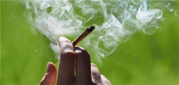 Konsum von Cannabis erhöhte in Studie Risiko für urologischen Krebs Eine Hand mit einem angezündeten Marijuana-Joint in der Hand.