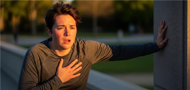 Asthma bronchiale: Keine zielgerichtete Therapie ohne Phänotypisierung! Asthma: Eine junge Frau mit Atemnot fasst sich an die Brust.