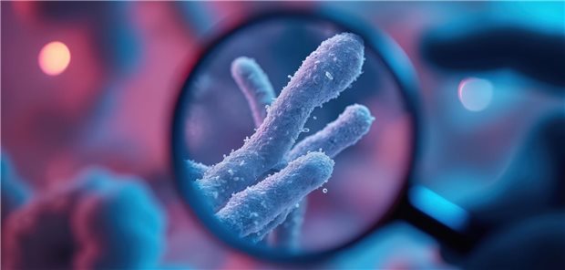 Kommerzielle Mikrobiomtests variieren offenbar deutlich in ihren Ergebnissen Illustration eines Darmbakteriums unter einem Vergrößerungsglas.