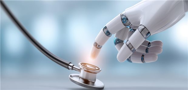 ChatGPT im Praxisalltag nutzen: Wieso diese Verlockung gefährlich ist Eine Roboterhand zeigt auf ein Stethoskop
