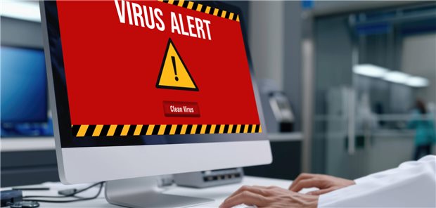 So reagieren Arztpraxen im IT-Notfall richtig Bildschirm mit Hinweis "Virus Alert"