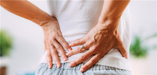 Kurze Strapazen für den Rücken schaden auf lange Sicht wahrscheinlich nicht Nahaufnahme einer Frau mit Schmerzen im unteren Rückenbereich.