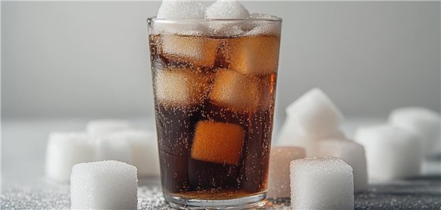 Zuckersteuer auf Softdrinks: Schleswig-Holstein setzt jetzt auf den Bundesrat Das Foto zeigt ein Glas mit einem Erfrischungsgetränk und Zuckerstücken.