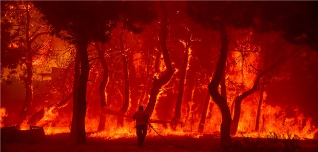 BÄK-Präsident Reinhardt fordert nationales Lagezentrum Hitzeschutz Feuer auf der griechischen Insel Lesbos, in der Gegend von Rogada in Vatera. Samstag, 23.07.2022