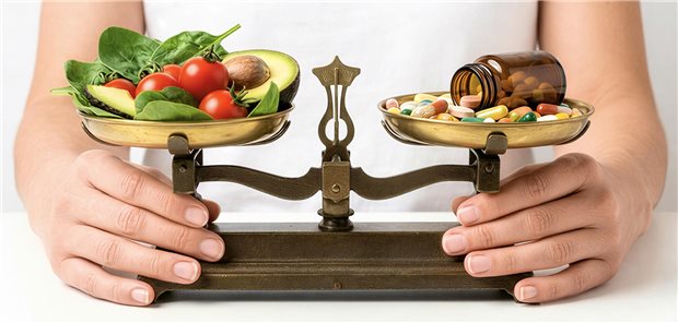 Chronisch-entzündliche Darmerkrankungen: Therapie zwischen Ernährung und Medikamenten Waage zwischen Essen und Medikamenten