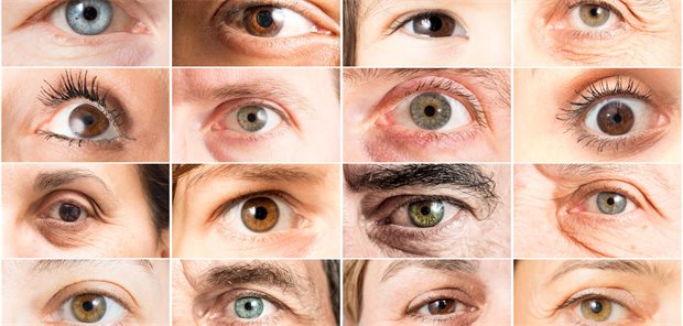 Glaukomverdacht: Nachuntersuchung individuell terminieren? Eine Collage von verschiedenen Augen.