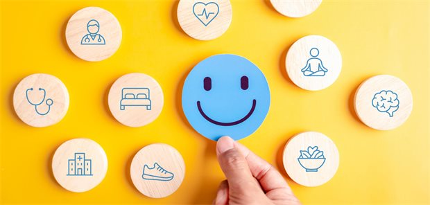 Gesundheitsforscher Raimund Geene über Präventionsprogramme in Deutschland: „Das System krankt an Pr Das Foto zeigt einen Smiley umgeben von Bildsymbolen aus den Themenfeldern Prävention und Gesundheit.